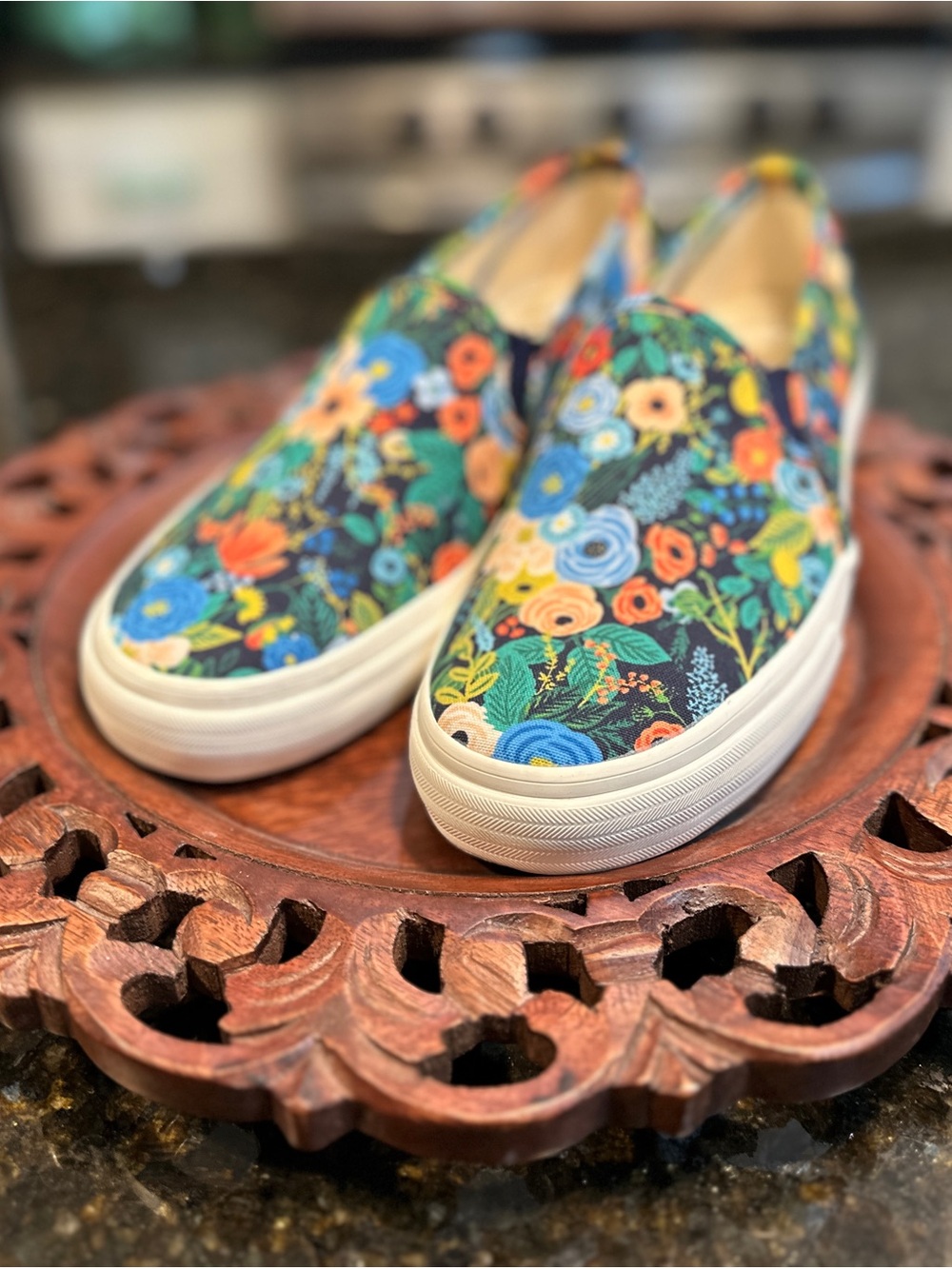 Keds Slip-On Sneakers in Navy Floral Multicolor Rifle Paper collaboration